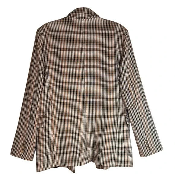 Womens Plaid Blazer Jacket Double Breasted Brown Tan Black Classic Fall Style - Picture 2 of 9